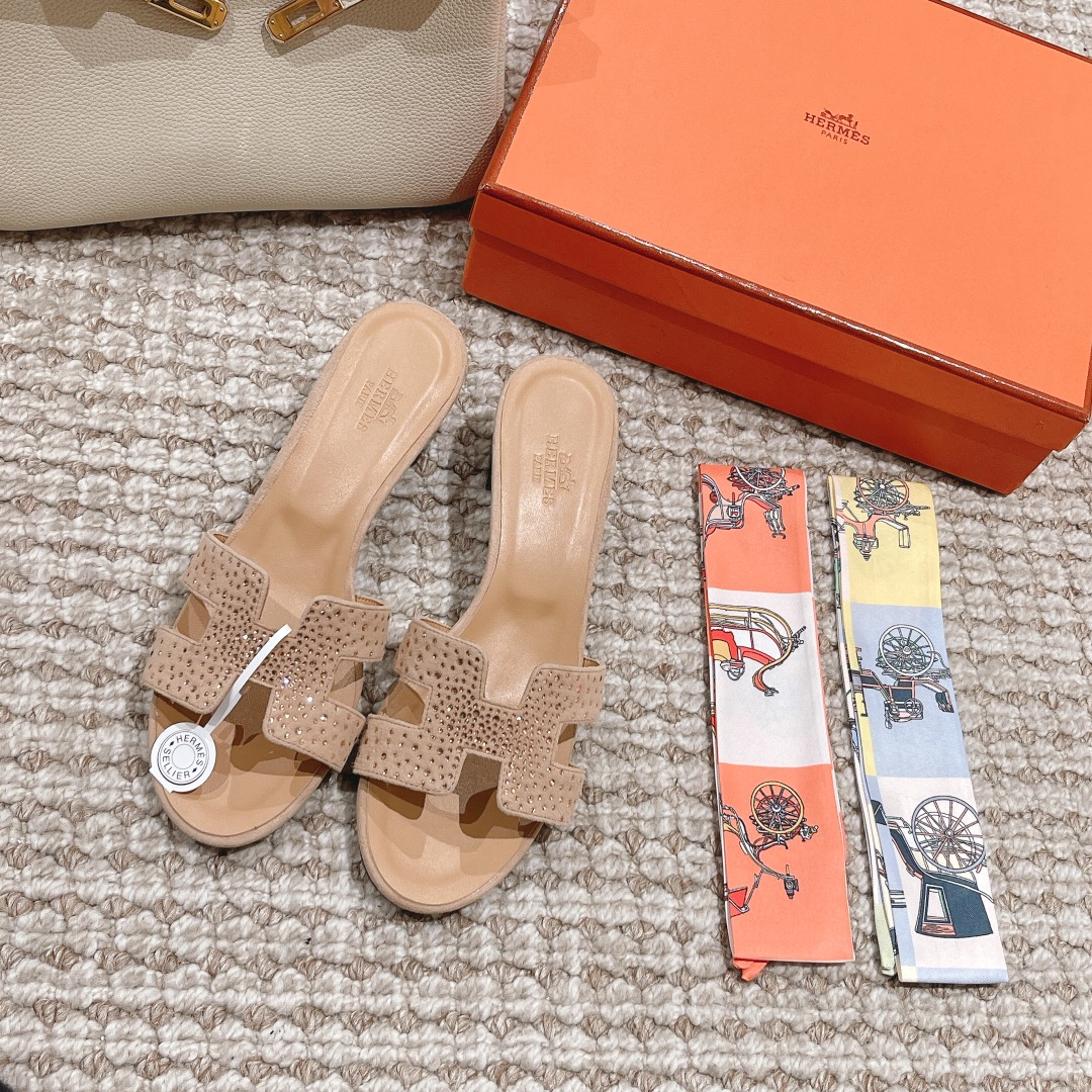 Hermes Oasis diamond face slippers series