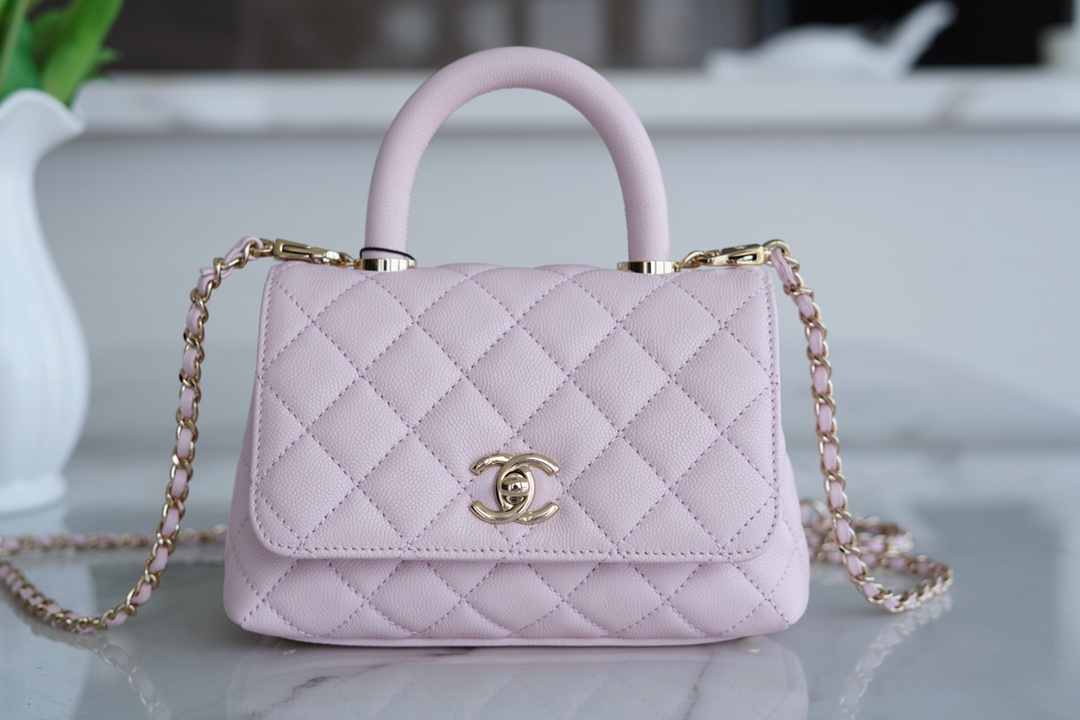CHANEL 𝑪𝒐𝑪𝒐 𝒉𝒂𝒏𝒅𝒍𝒆 New Cowhide Handle 𝗠𝗶𝗡𝗶𝗡𝗶 Cherry Blossom Pink
