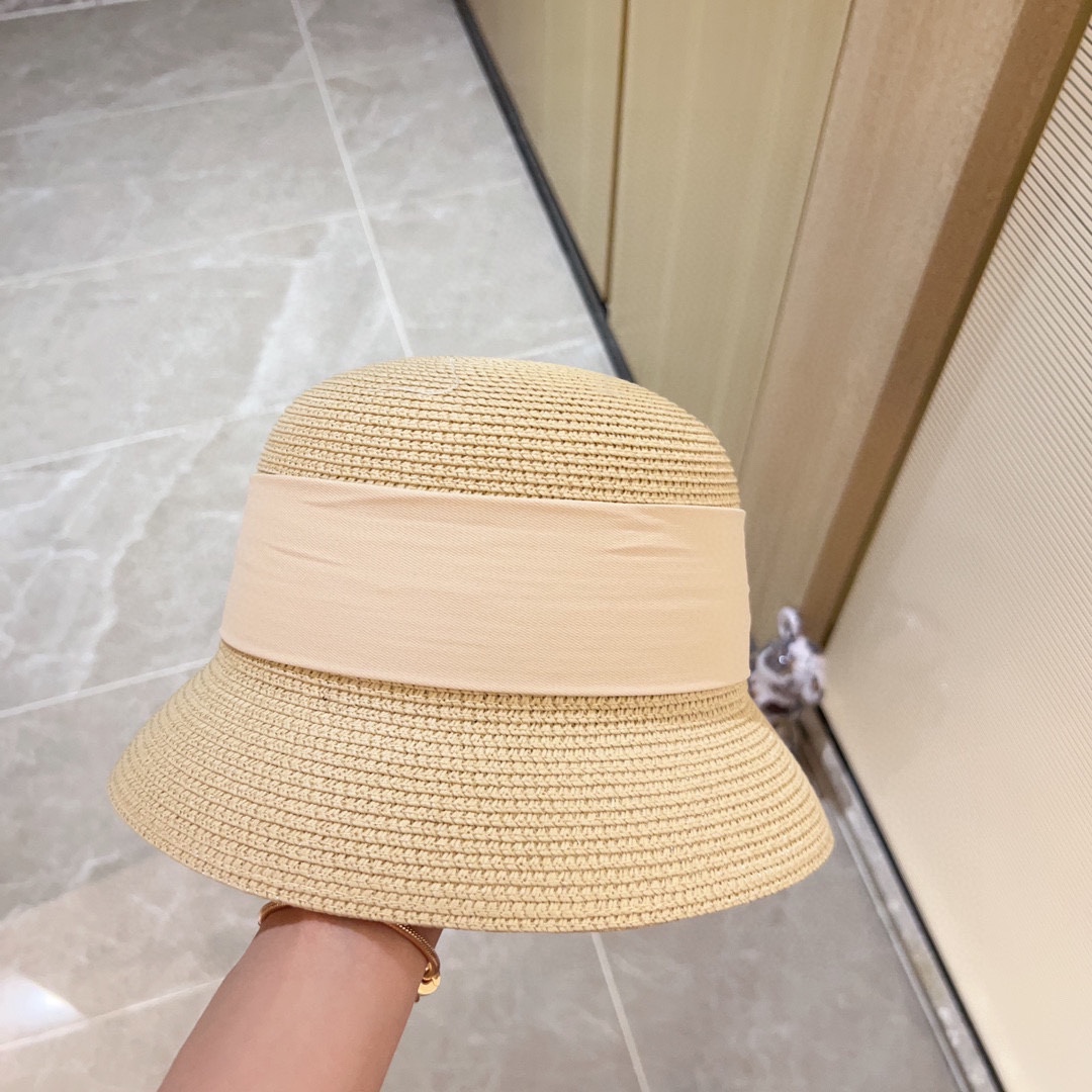 Chanel Bow Thick Woven Pot Hat Straw Hat
