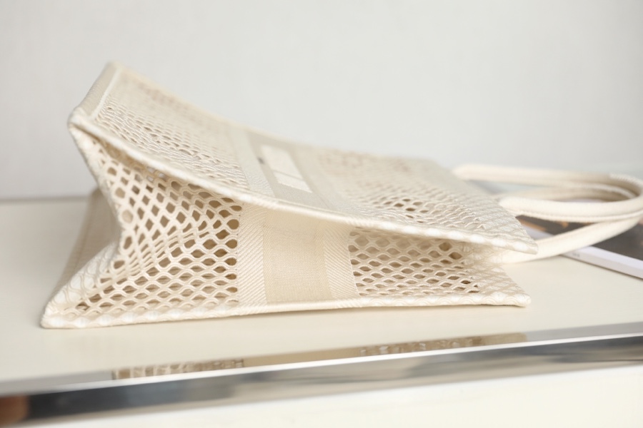 DIOR TOTE beige and white mesh fabric embroidery