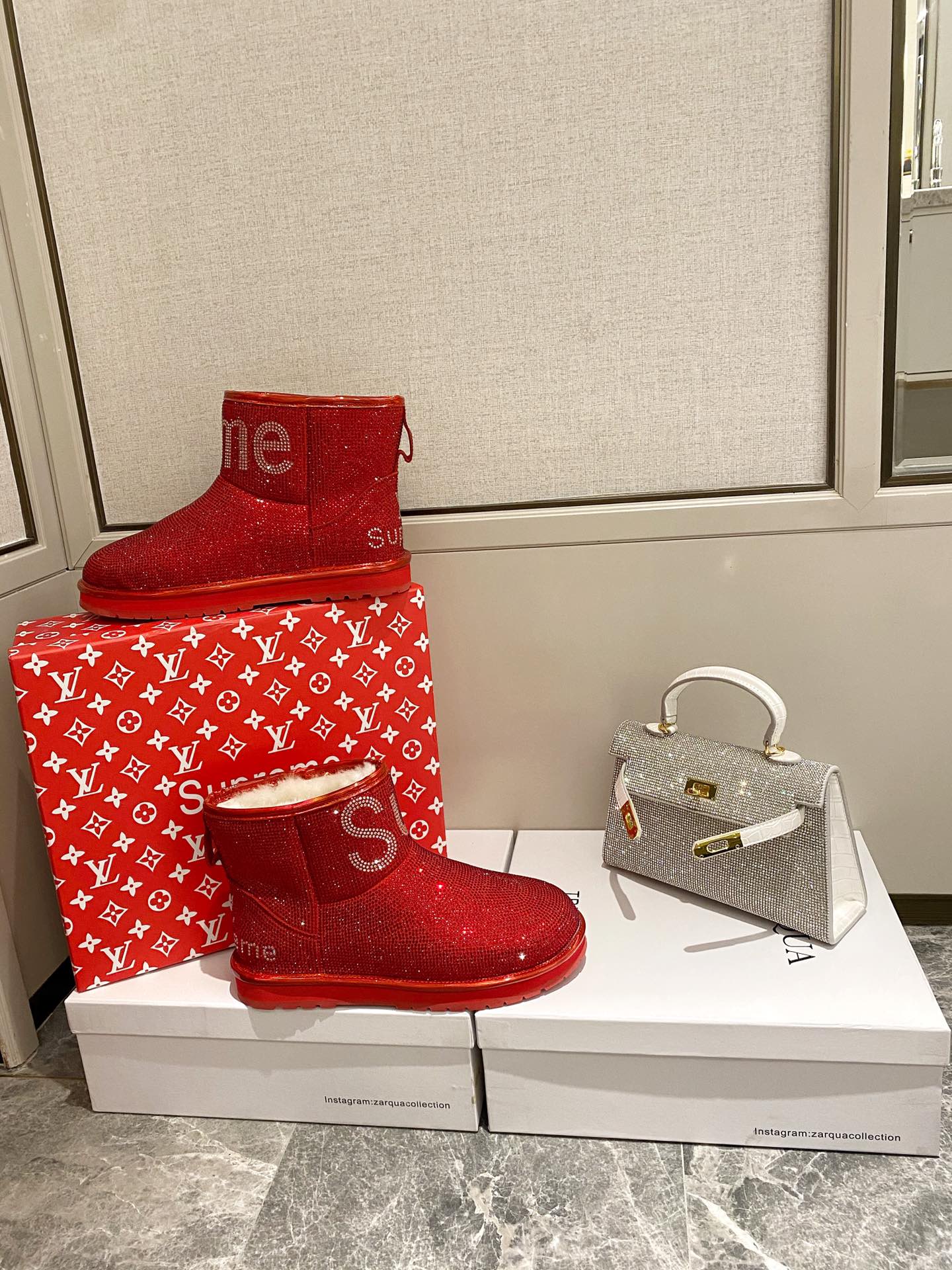 supermen & Louis Vuitton LV cooperation models full of diamonds snow shoes on the new lining pure wool super warm