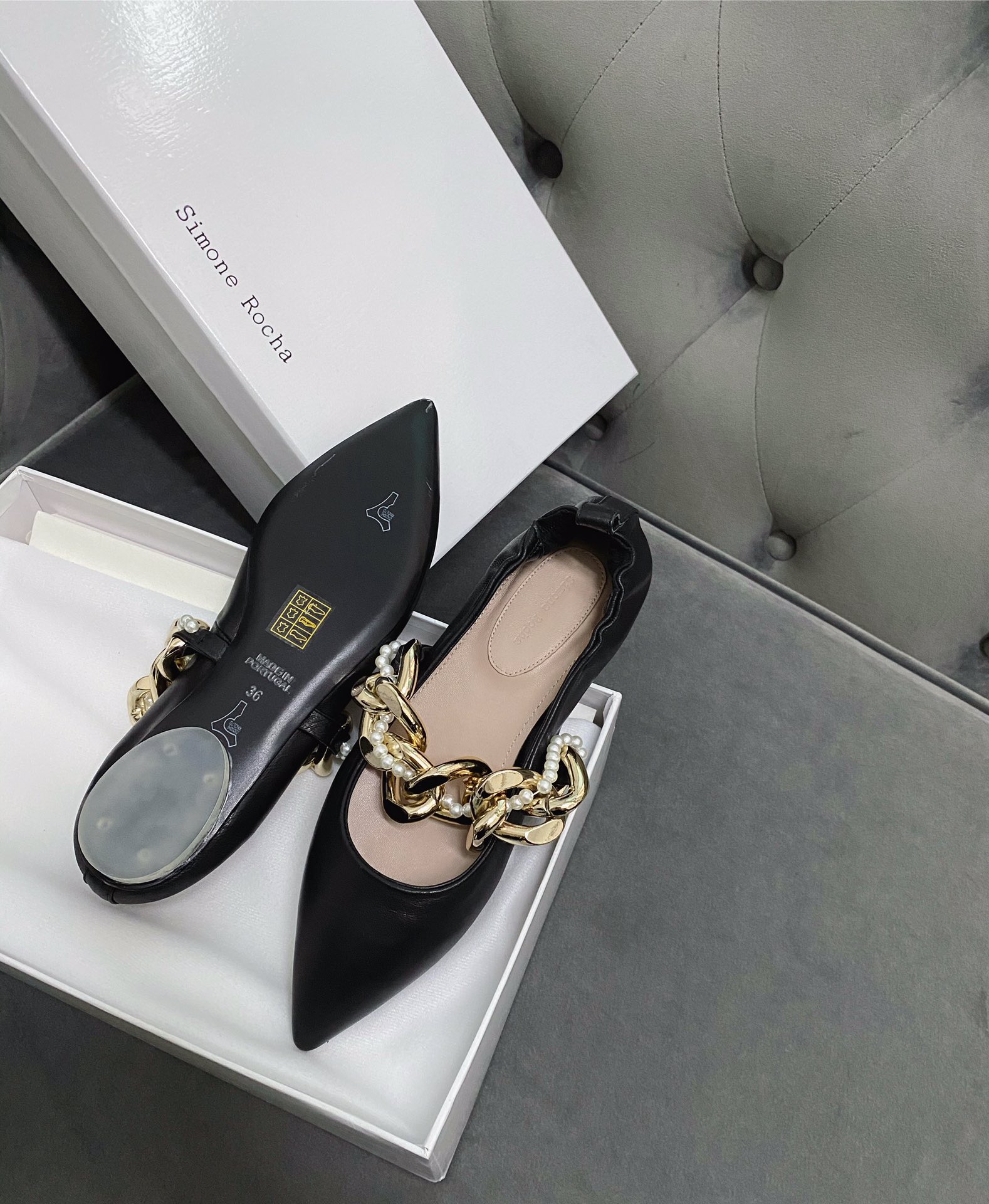 Simone rocha chain flat single shoes new season's most fashionable pearl chain series