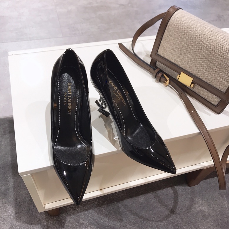 Saint Laurent classic model YSL logo heeled high heels using imported Italian cow patent leather