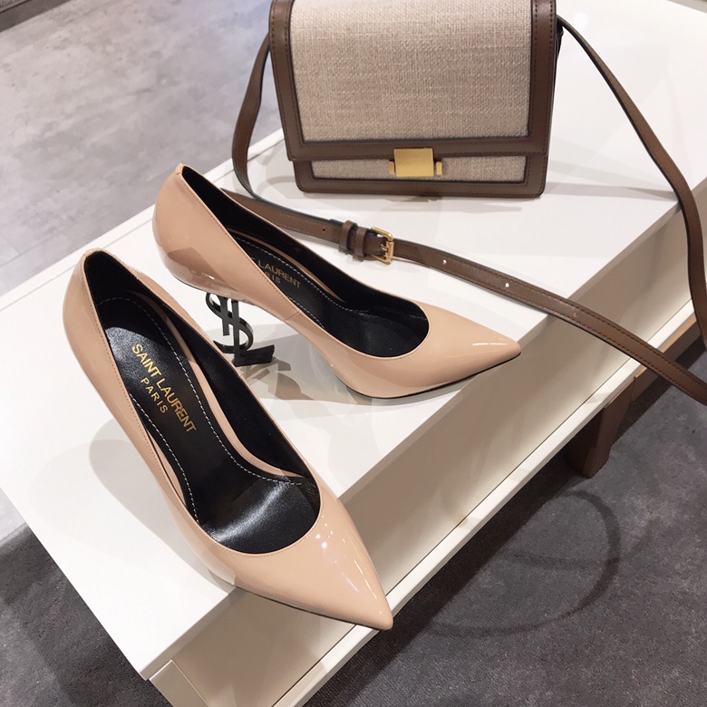 Saint Laurent classic model YSL logo heeled high heels using imported Italian cow patent leather