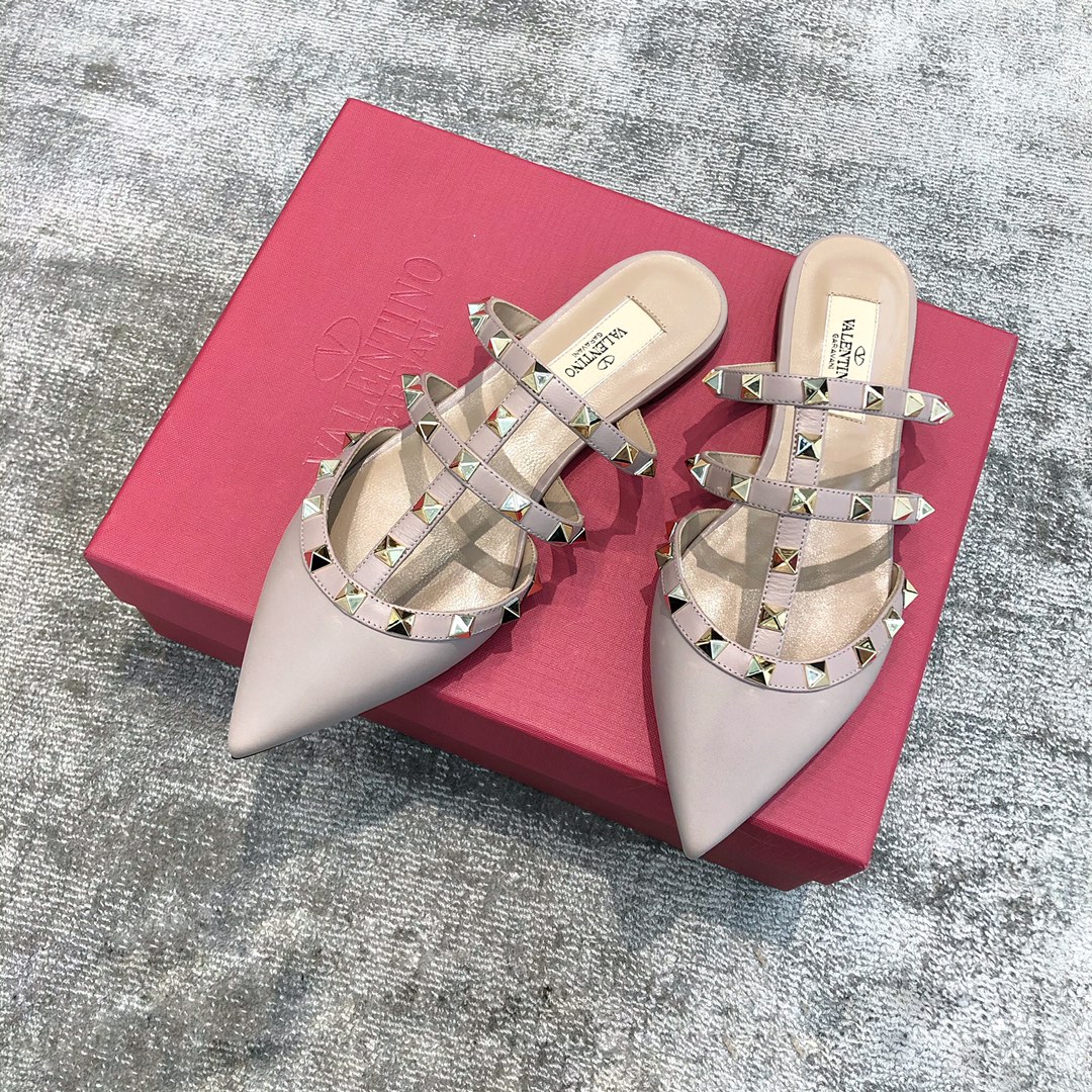 Valentino VT Collection Three Strap Flat Heel Slipper Taro