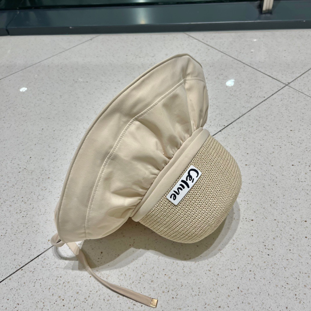 Celine summer new splicing large eaves sunshade fisherman hat outdoor sunscreen ice silk basin hat women