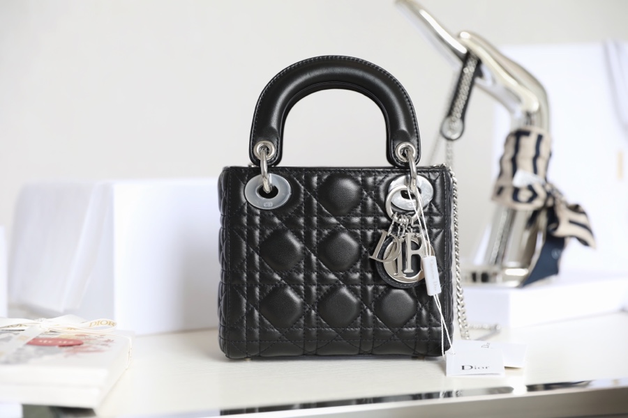 Lady Dior black vine check patent leather cow leather mini bag