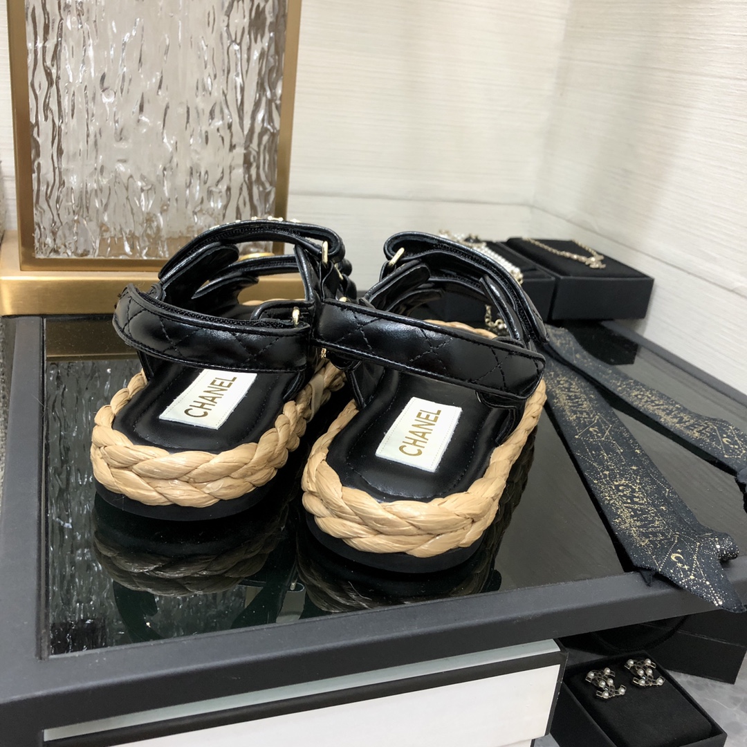CHANEL 2023 spring and summer latest woven velcro sandals Japan imported woven materials