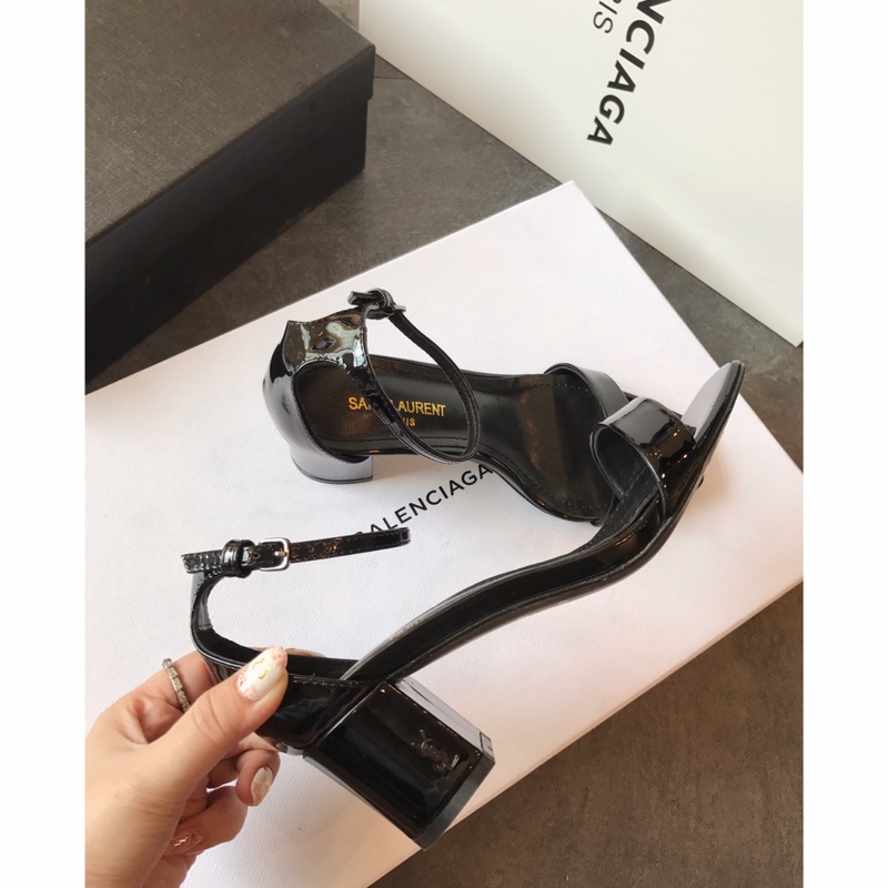 【Saint Laurene Saint Laurent】 YSL summer model thick heeled sandals with 6.5cm high