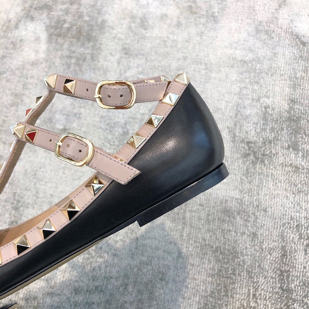 Valentino VT Collection Two Strap Flats Black