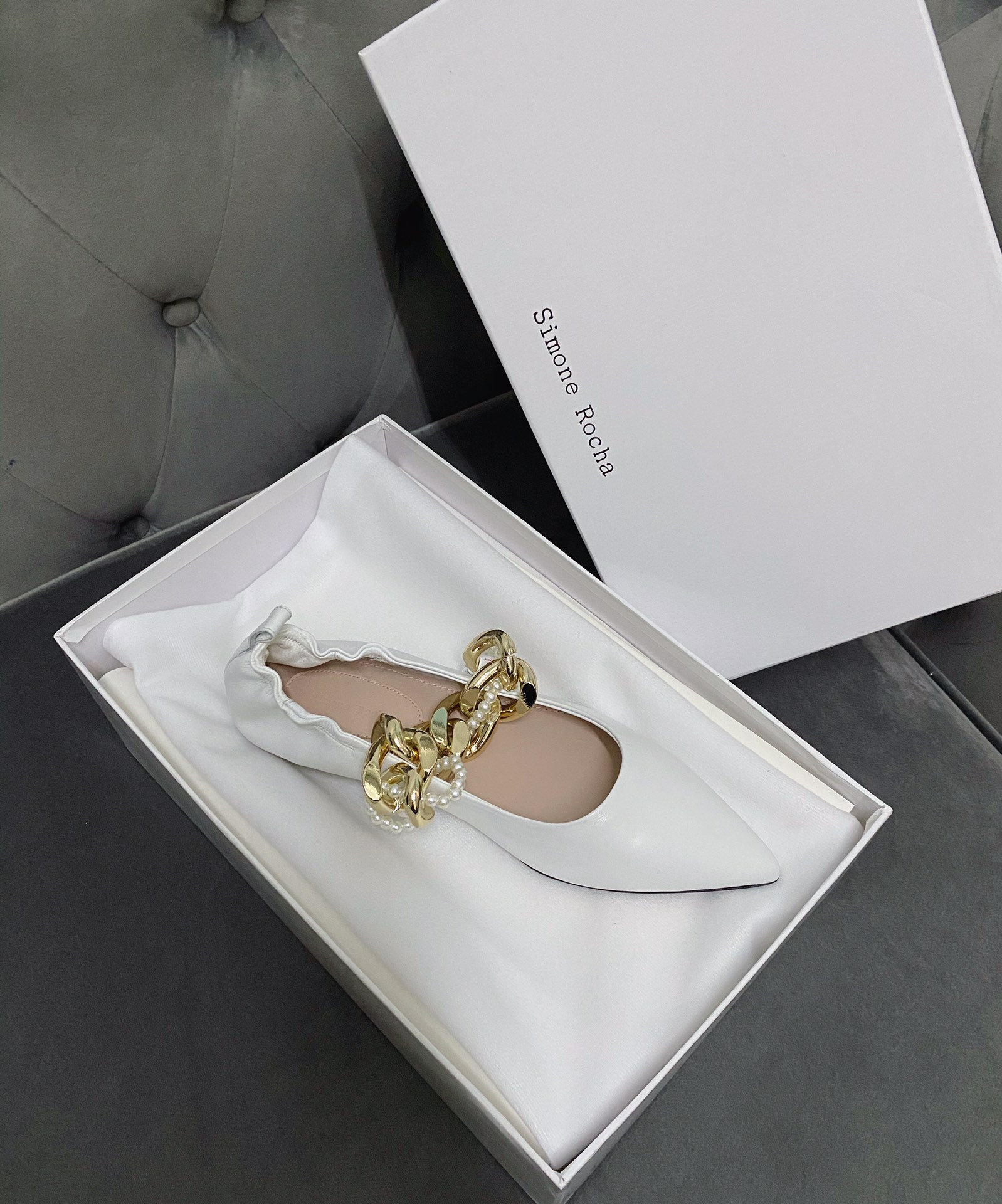 Simone rocha chain flat single shoes new season's most fashionable pearl chain series