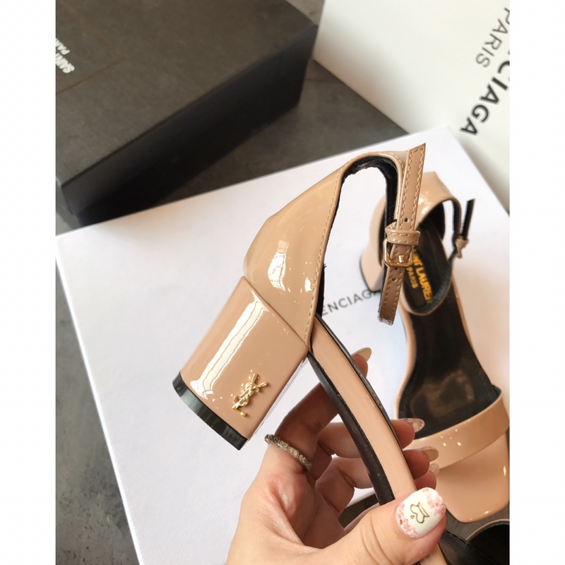 【Saint Laurene Saint Laurent】 YSL summer model thick heeled sandals with 6.5cm high