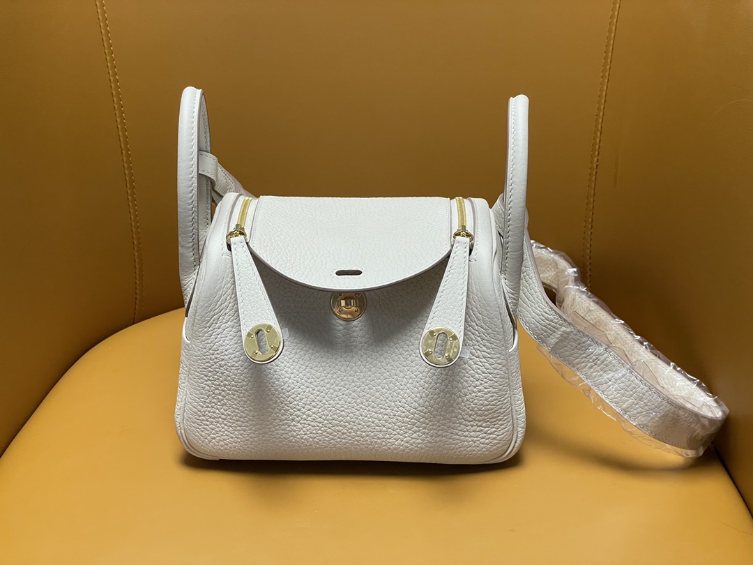Mini Lindy milkshake white tc leather gold buckle