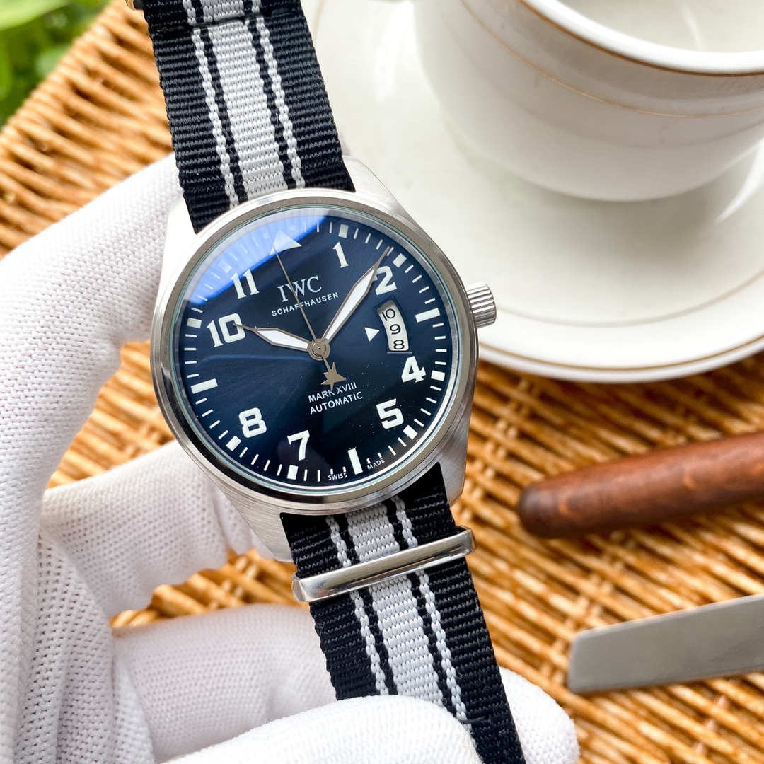 IWC- nylon canvas strap universal pilot automatic mechanical vintage racing themed chronograph