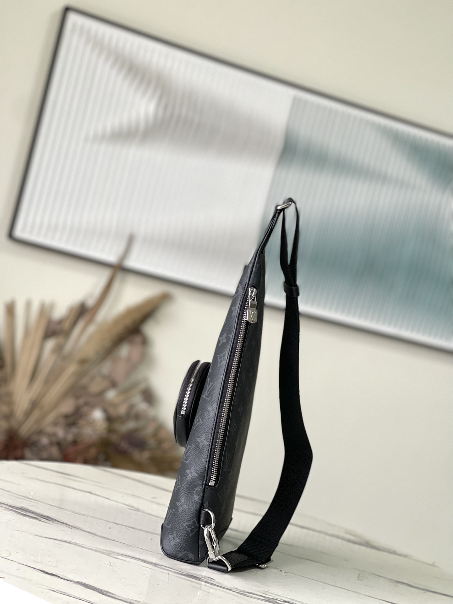 𝐋𝐎𝐔𝐈𝐒 𝐕𝐔𝐈𝐓𝐓𝐎𝐍 M30936 Black Flower Duo Shoulder Bag Stitching