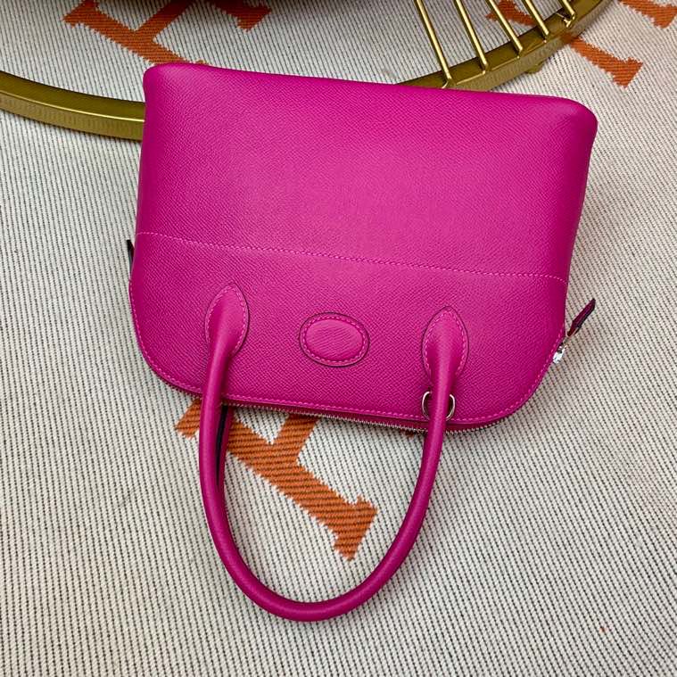 Bolide 27cm Imported original Epsom leather Half hand waxed stitching Rose purple Silver buckle