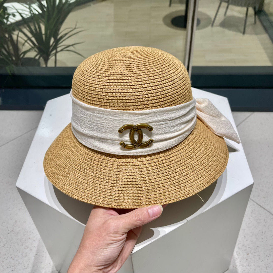 Chanel2023's new straw sunshade straw hat basin