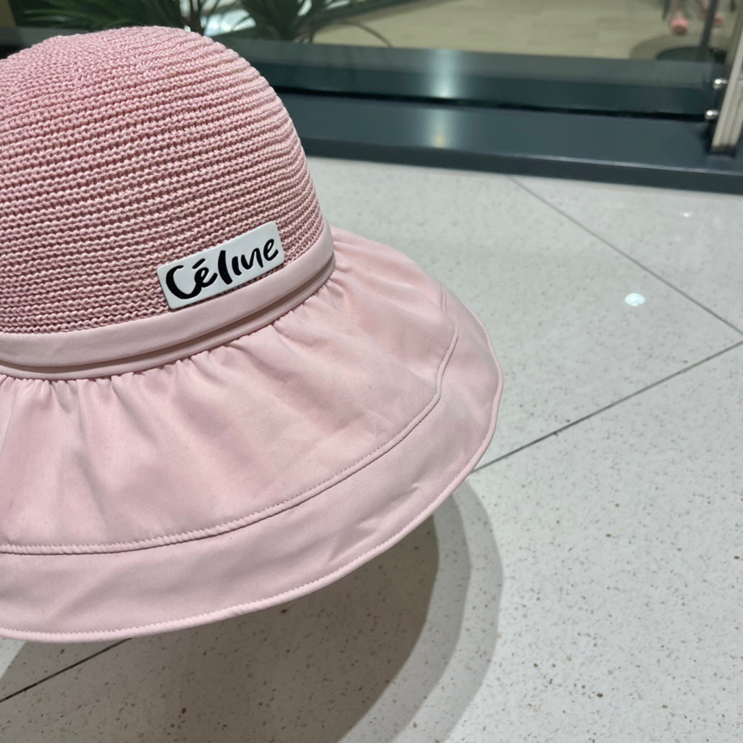 Celine summer new splicing large eaves sunshade fisherman hat outdoor sunscreen ice silk basin hat women