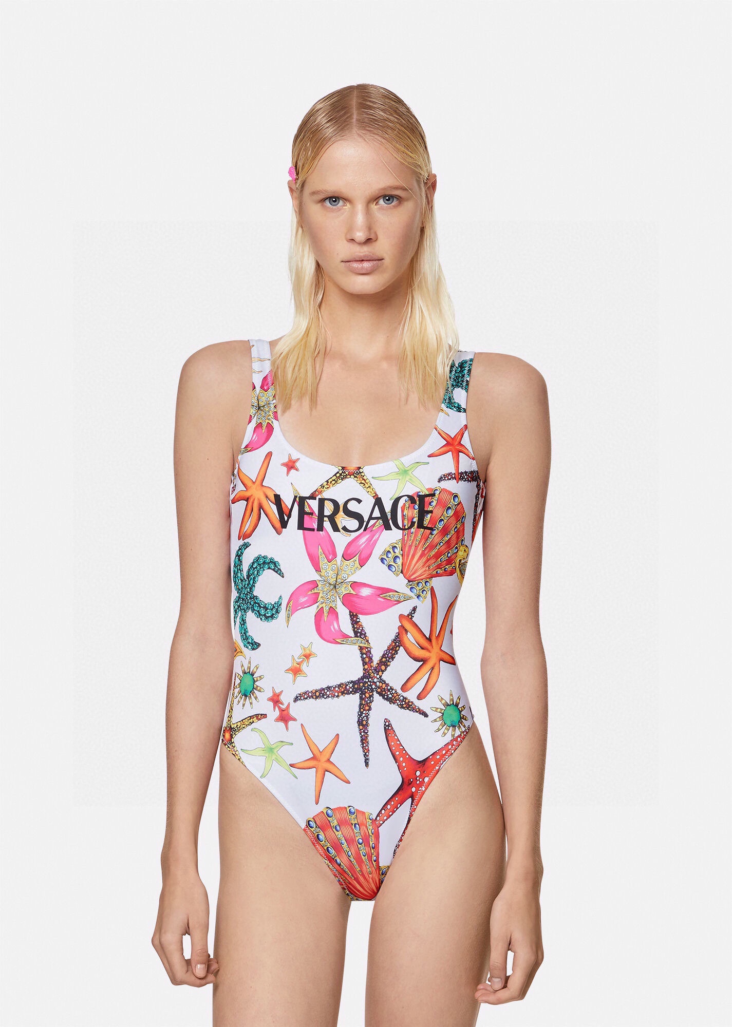 versace new starfish shell print backless u-neck one piece swimming costume