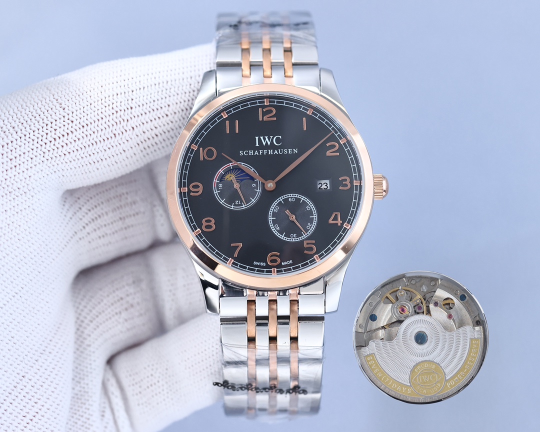 IWC- Fine men's watches Fully automatic mechanical movement, top 316 steel case and strap