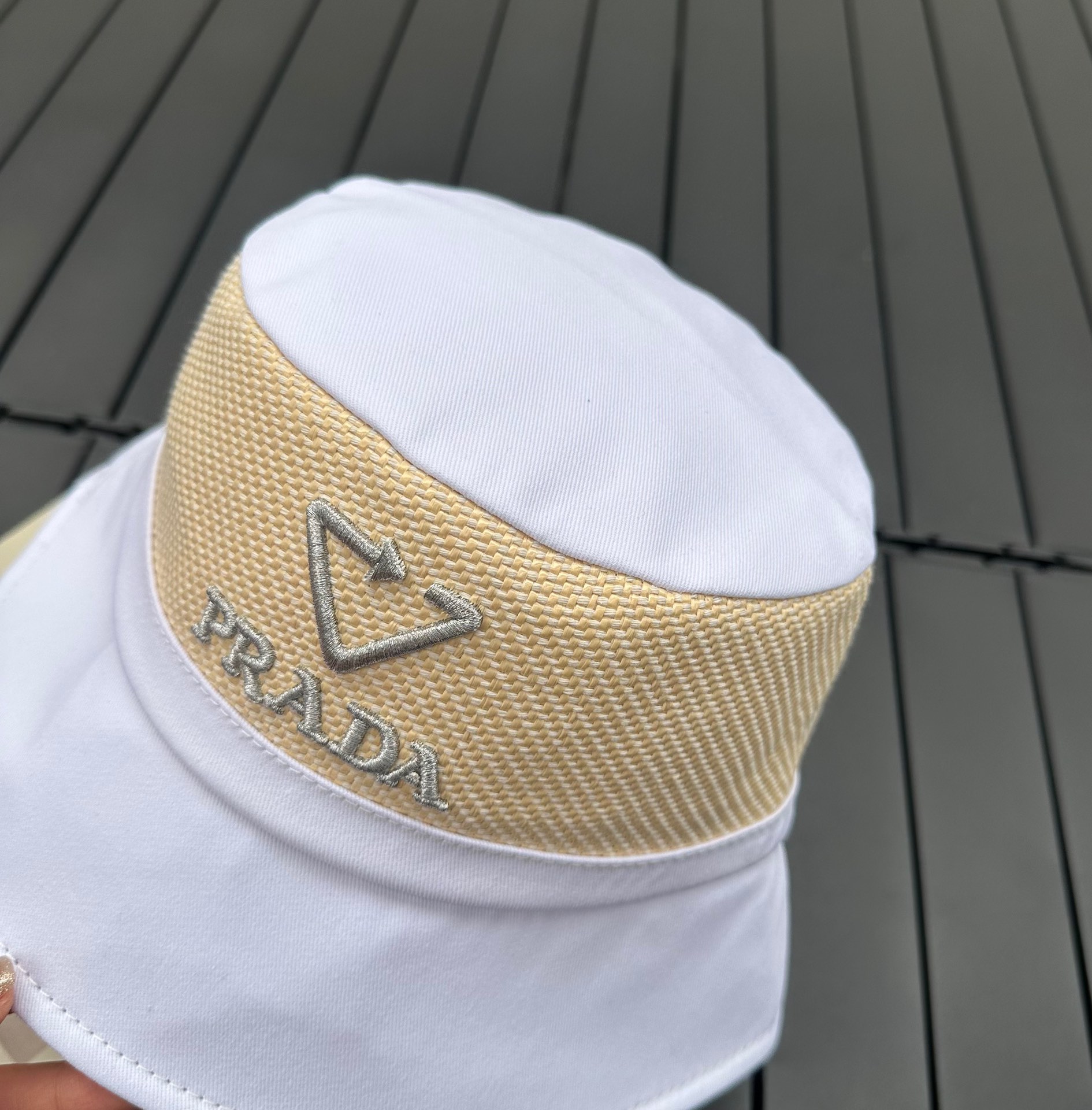 prada classic triangle bucket hat