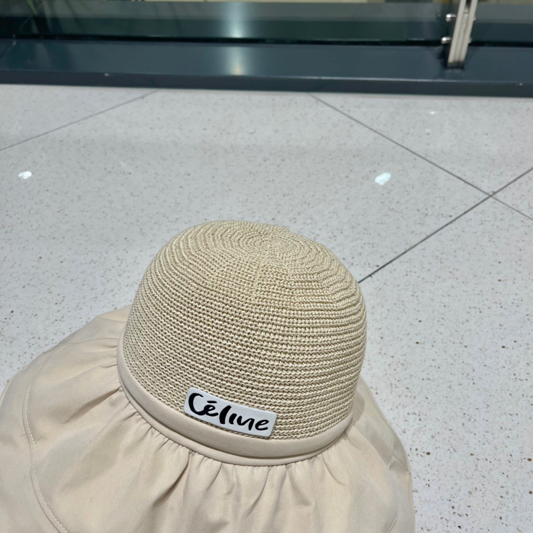 Celine summer new splicing large eaves sunshade fisherman hat outdoor sunscreen ice silk basin hat women