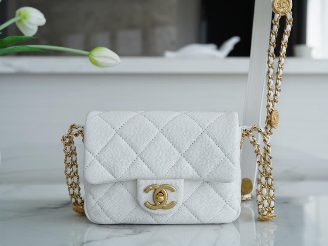 𝗖𝗛𝗔𝗘𝗡𝗟✦22A Advanced Handcraft Workshop Gold Coin Cover Bag Fang Fatty Genuine Leather