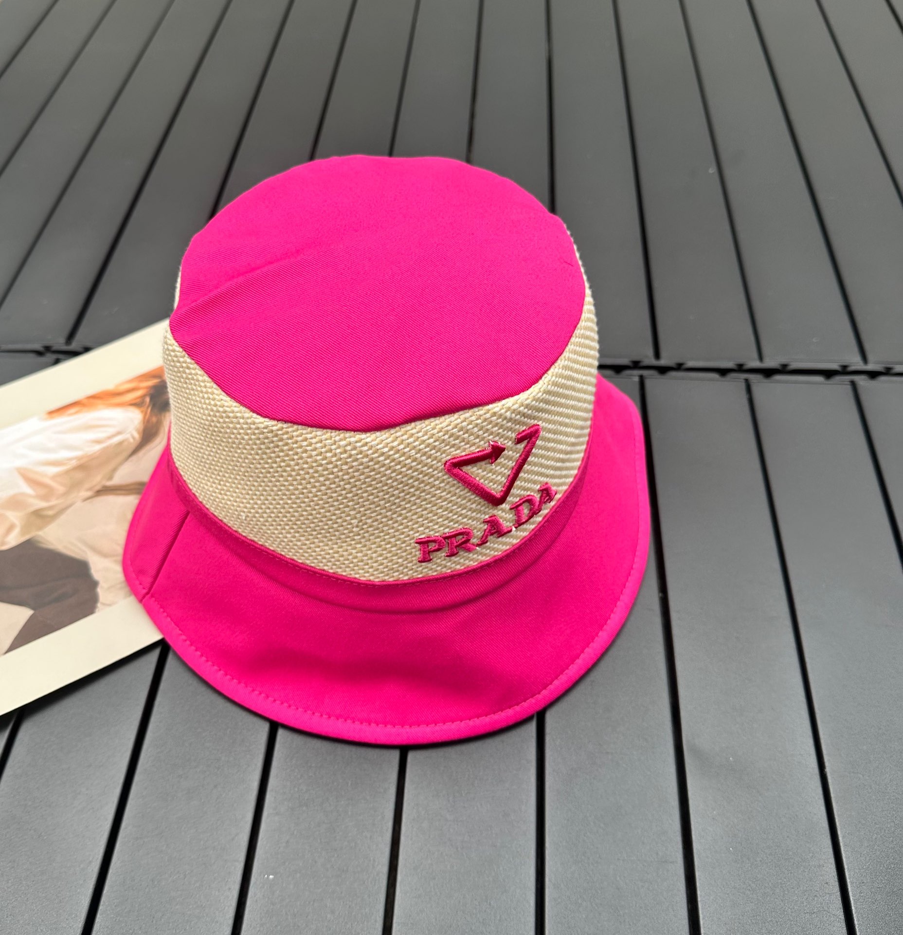 prada classic triangle bucket hat