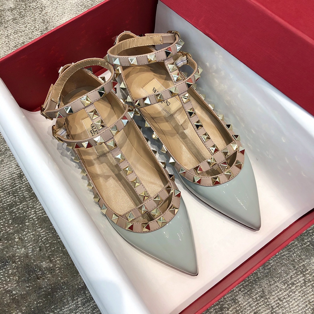 Valentino VT Collection Two Strap Flats Patent Leather Blue