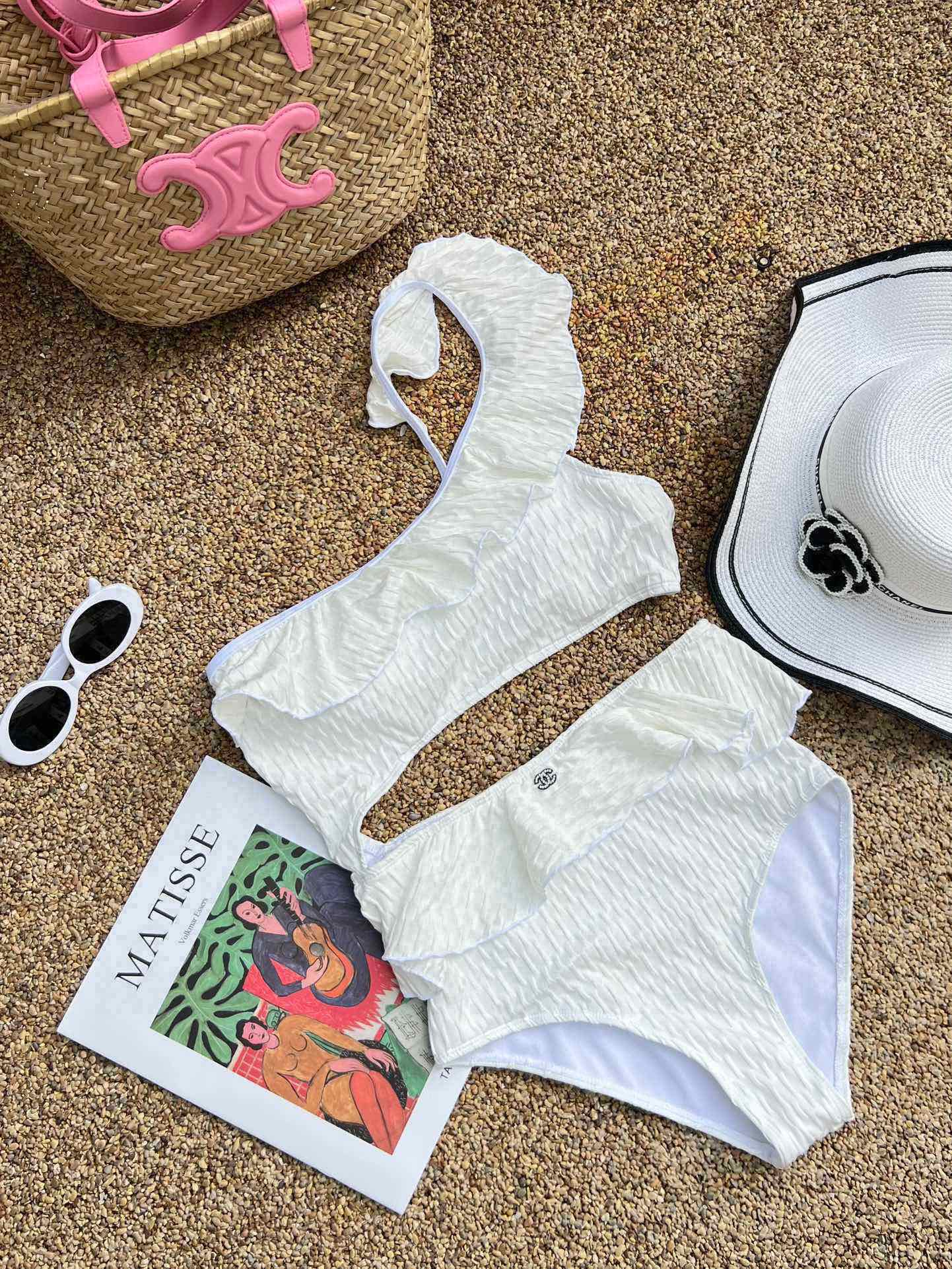CHANEL Ruffle Irregular One-piece Swimsuit Bikini