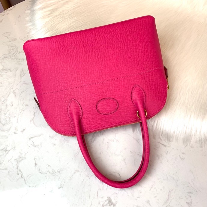 Bolide 27cm Imported original Epsom leather Semi hand waxed and stitched peach silver buckle