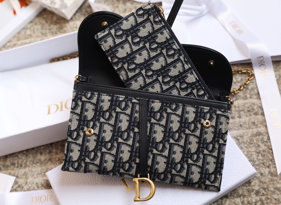 Blue Oblique Printed Saddle Flap Wallet