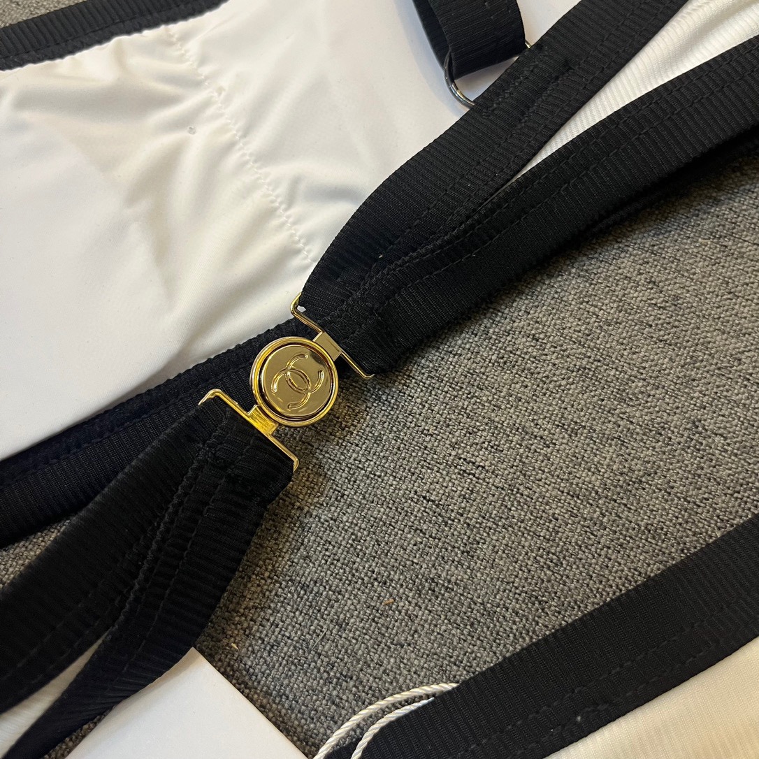 Chanel New Bikini Midi Set Petit Chanel Logo Wrap Tankini + Triangle Bottom Separate Swimsuit