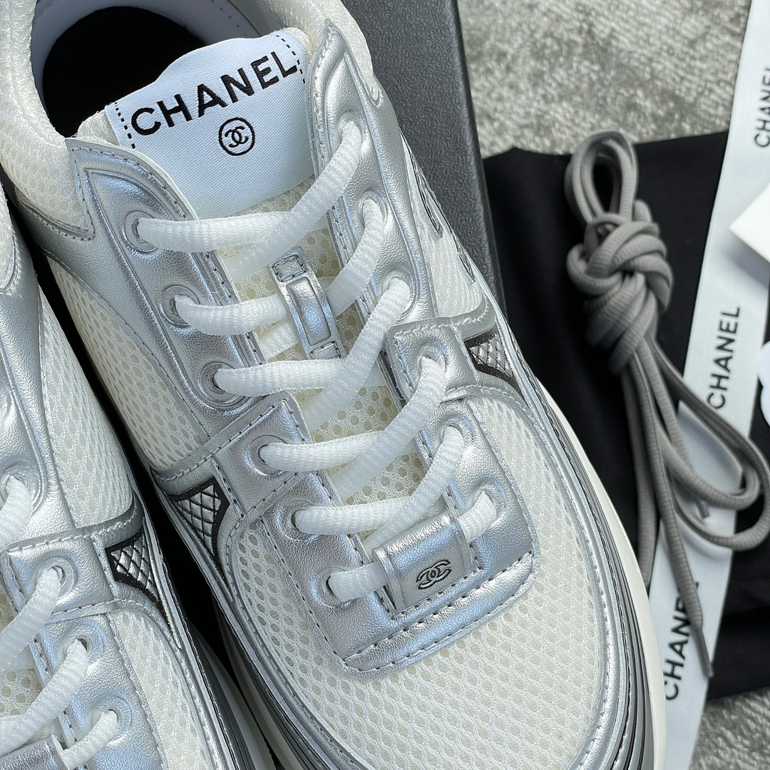CHANEL A very good-looking sneaker TPU outsole Custom fabric metallic texture