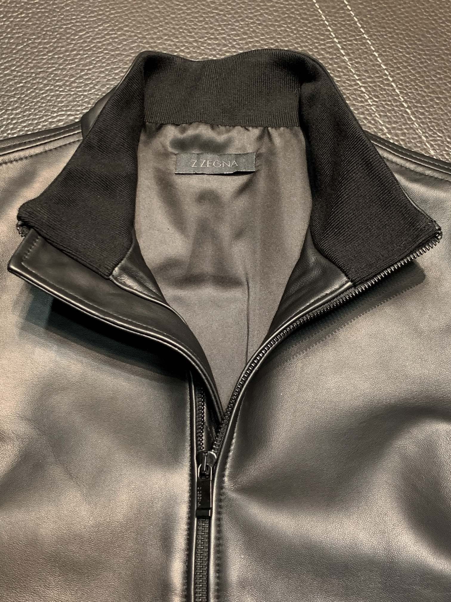 Zegna Stand collar leather jacket