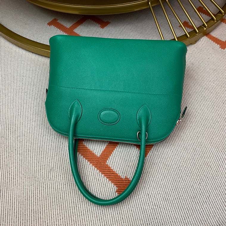 Bolide 27cm Imported original Epsom leather Half hand waxed stitching Velvet green Silver buckle