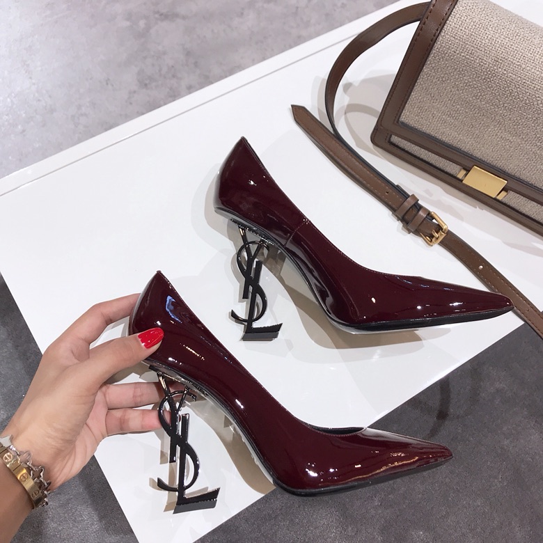 Saint Laurent classic model YSL logo heeled high heels using imported Italian cow patent leather