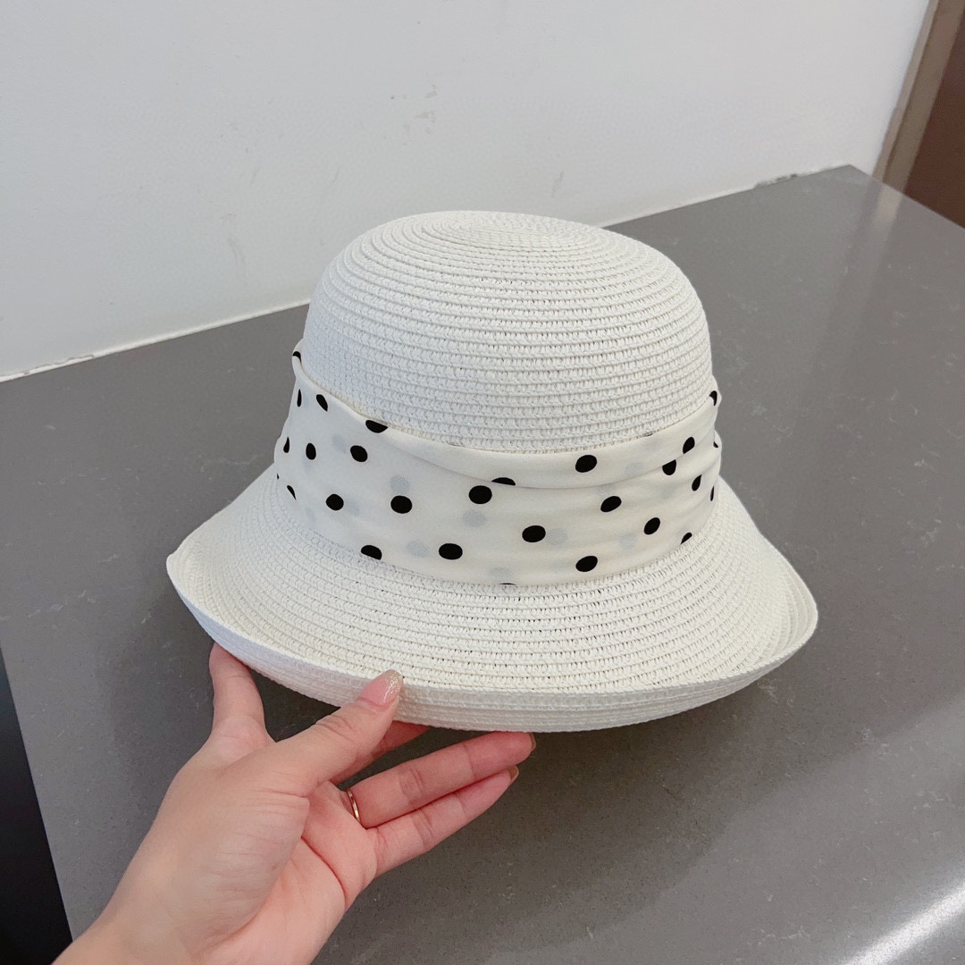 CHANEL socialite straw hat, polka dot hat