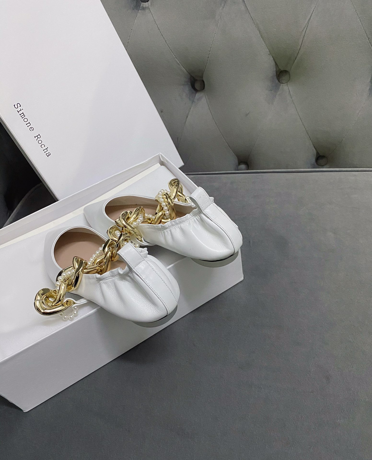 Simone rocha chain flat single shoes new season's most fashionable pearl chain series