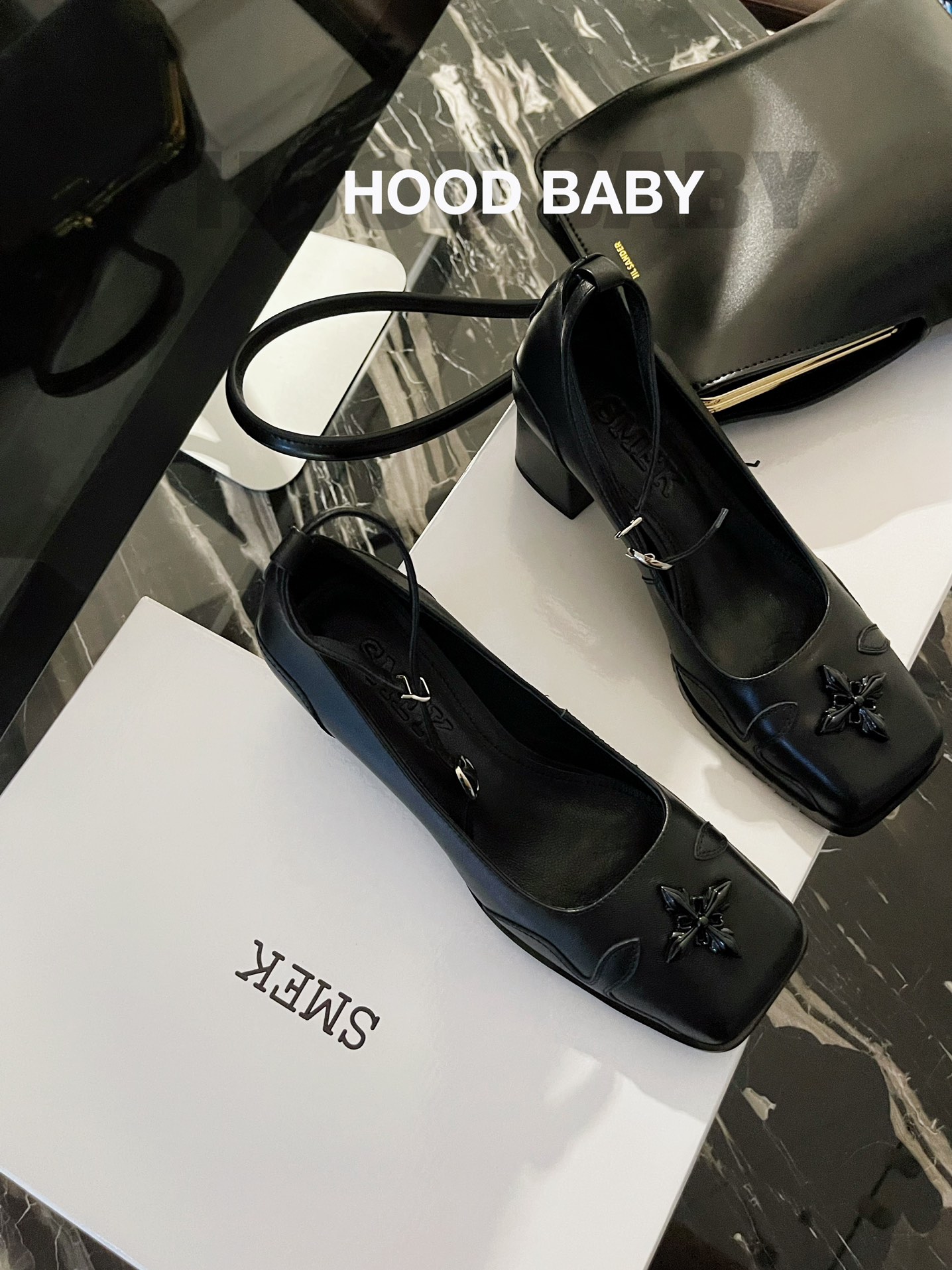 𝐒𝐌𝐅𝐊 ｜𝟐𝟎𝟐𝟐/𝐒𝐒 𝐧𝐞𝐰 SMFK New SM Cross Flower Series Chunky Heel Mary Jane Square Toe Sandals