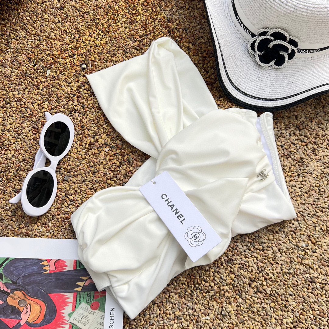 Chanel Ruffle Irregular One Piece Swimsuit Bikini