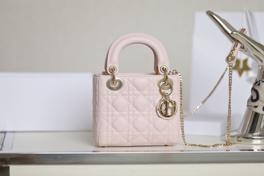 Lady pink vine checkered lacquered GR original sheepskin mini Three compartments