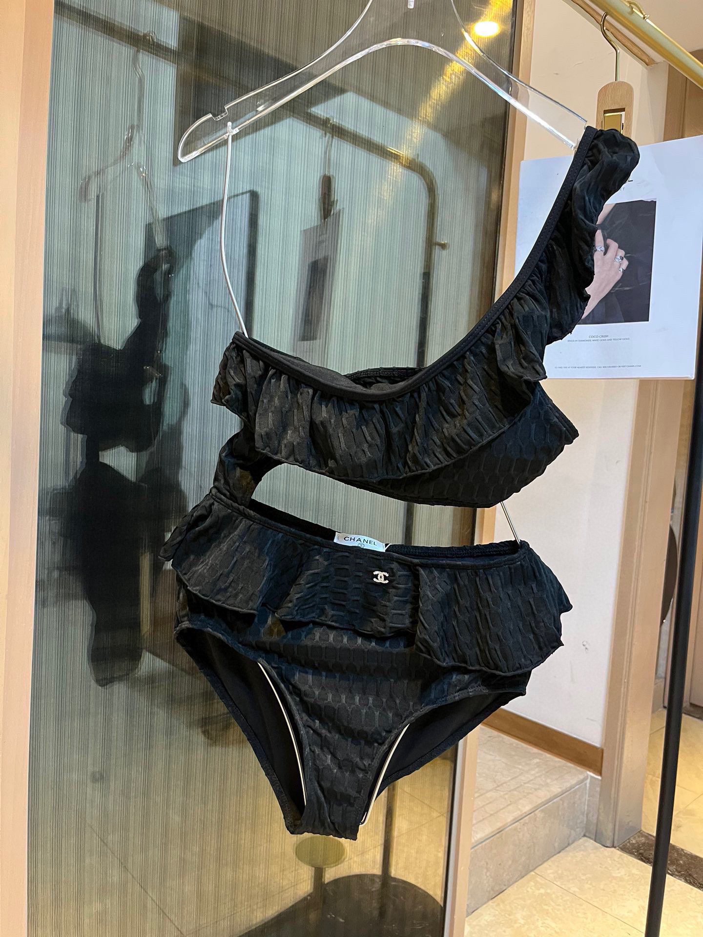 CHANEL Ruffle Irregular One-piece Swimsuit Bikini