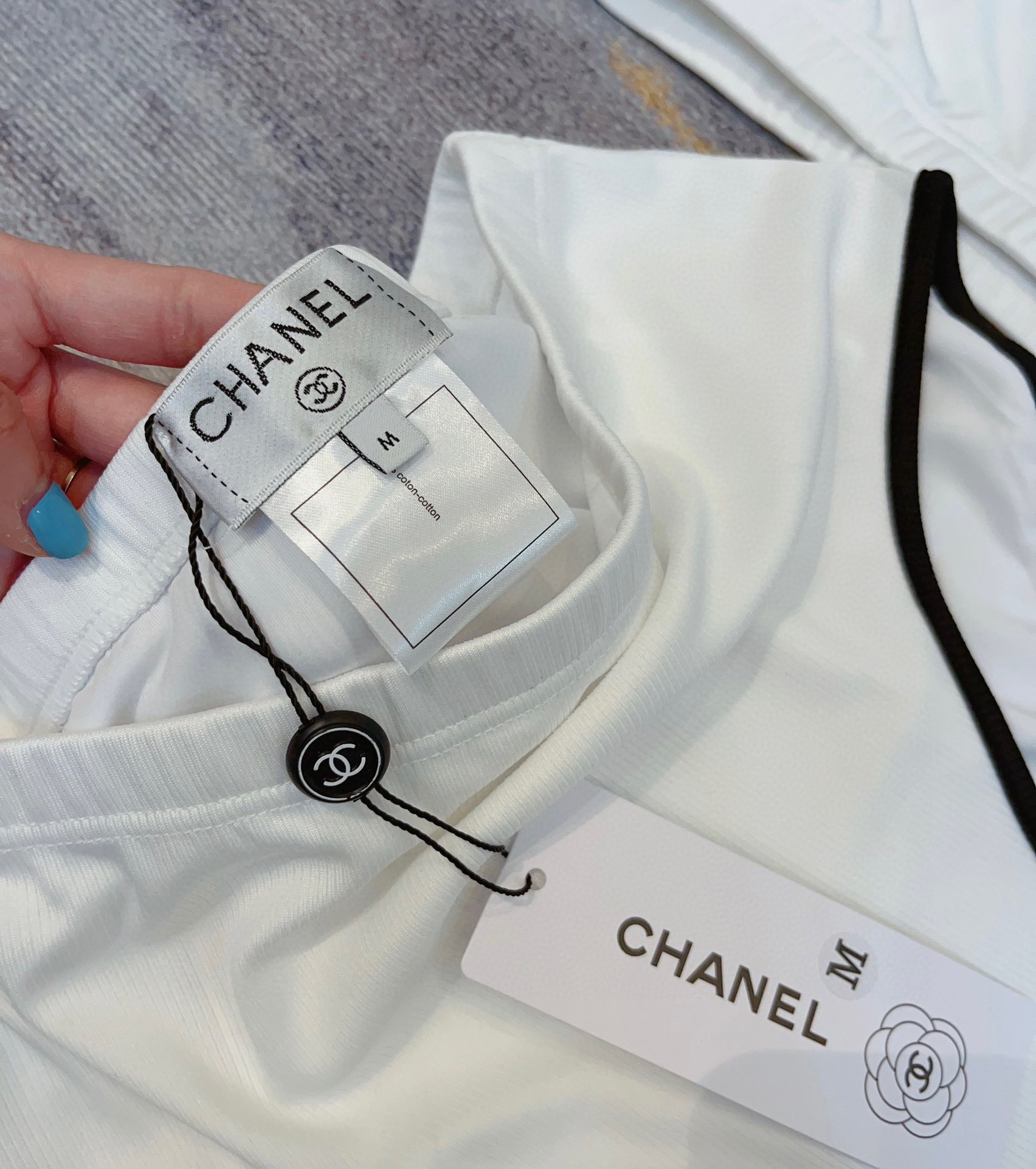 Chanel New Bikini Midi Set Petit Chanel Logo Print Camisole + Triangle Bottoms Separate Swimsuit