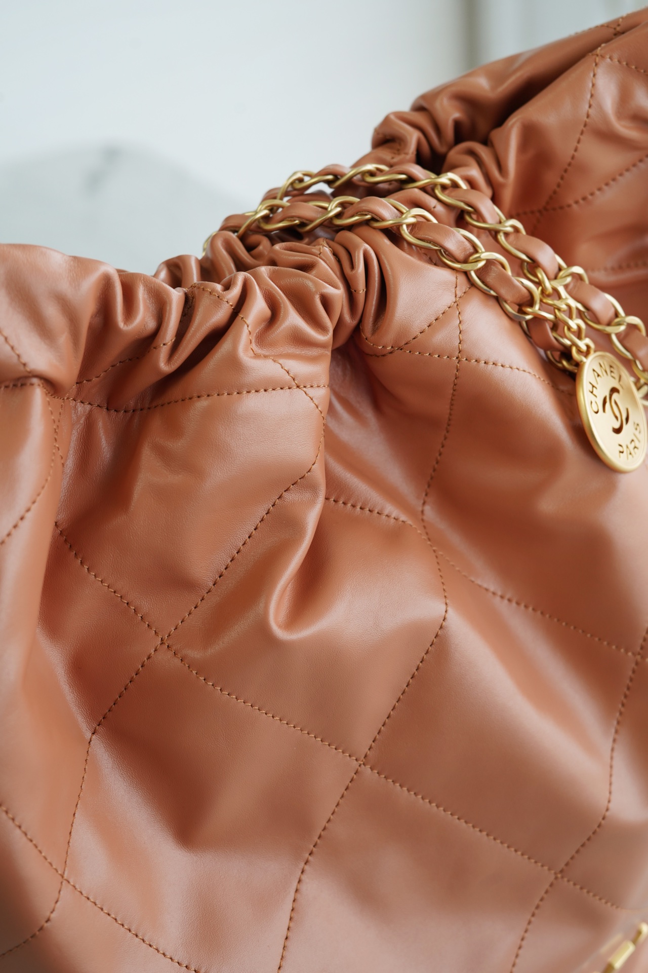 𝗖𝗛𝗔𝗘𝗡𝗟✦ 𝟐𝟐𝗣Spring/Summer New 𝟐𝟐Handbag Genuine Tail Leather Large Caramel ☄️