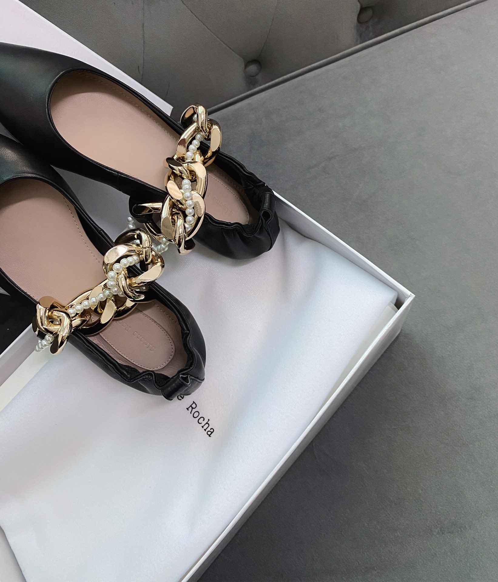 Simone rocha chain flat single shoes new season's most fashionable pearl chain series