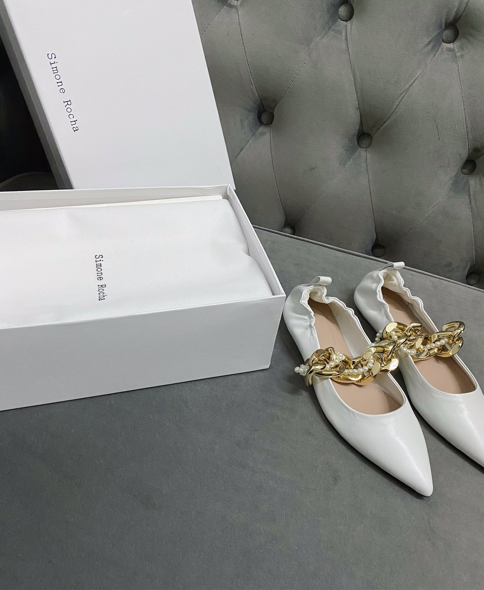 Simone rocha chain flat single shoes new season's most fashionable pearl chain series