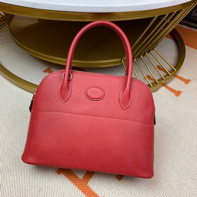 Bolide 27cm Imported original Epsom leather Half hand waxed stitching Gemstone red Silver buckle