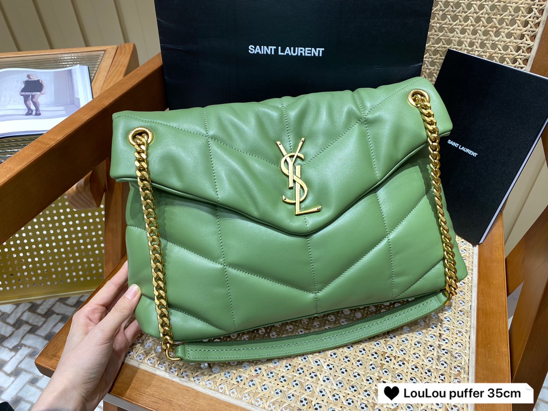 SAINT LAURENT #𝙇𝙤𝙪𝙇𝙤𝙪 𝙥𝙪𝙛𝙛𝙚𝙧#57747(large gold buckle)