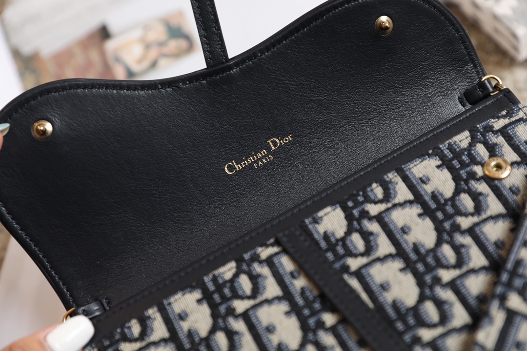 Blue Oblique Printed Saddle Flap Wallet